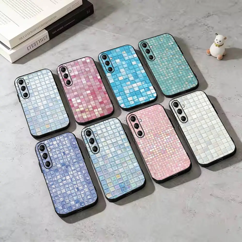 Pink Mosaic Grid Pattern Phone Case For Samsung Galaxy A73,A72,A71,A70,A53,A52,A51,Others Soft Black Cover