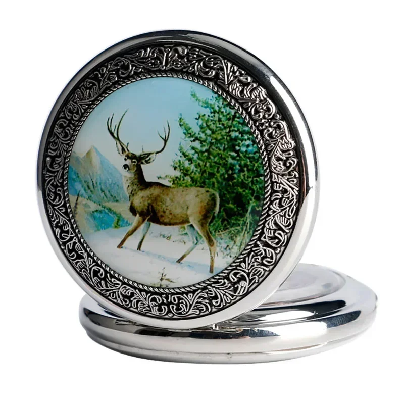 Vintage Elk Design Steampunk Hand Winding Mechanical Pocket Watch for Men Women Fob Chain Roman Number Clock Gift