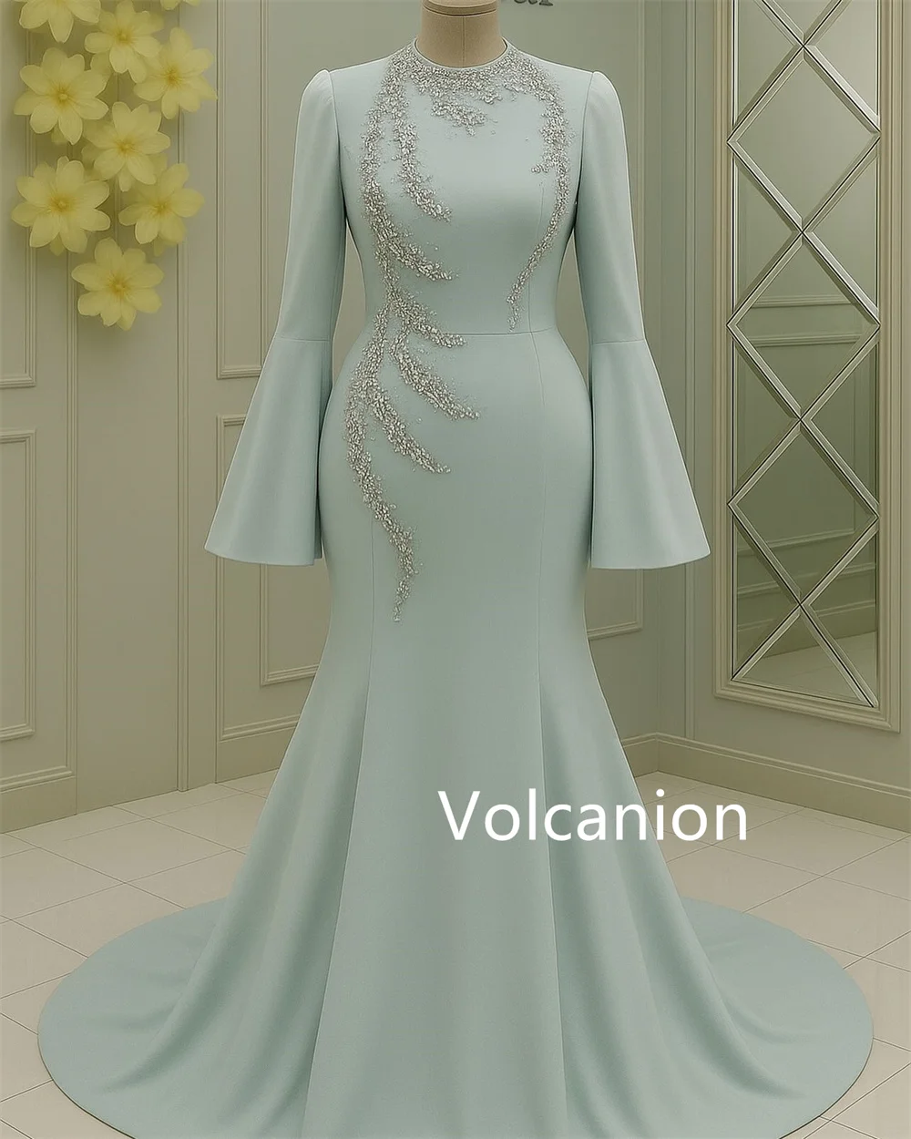 Abiti lunghi con collo alto a sirena con paillettes in jersey personalizzato Occasioni su misura da ballo di fine anno Qualità formale ed elegante