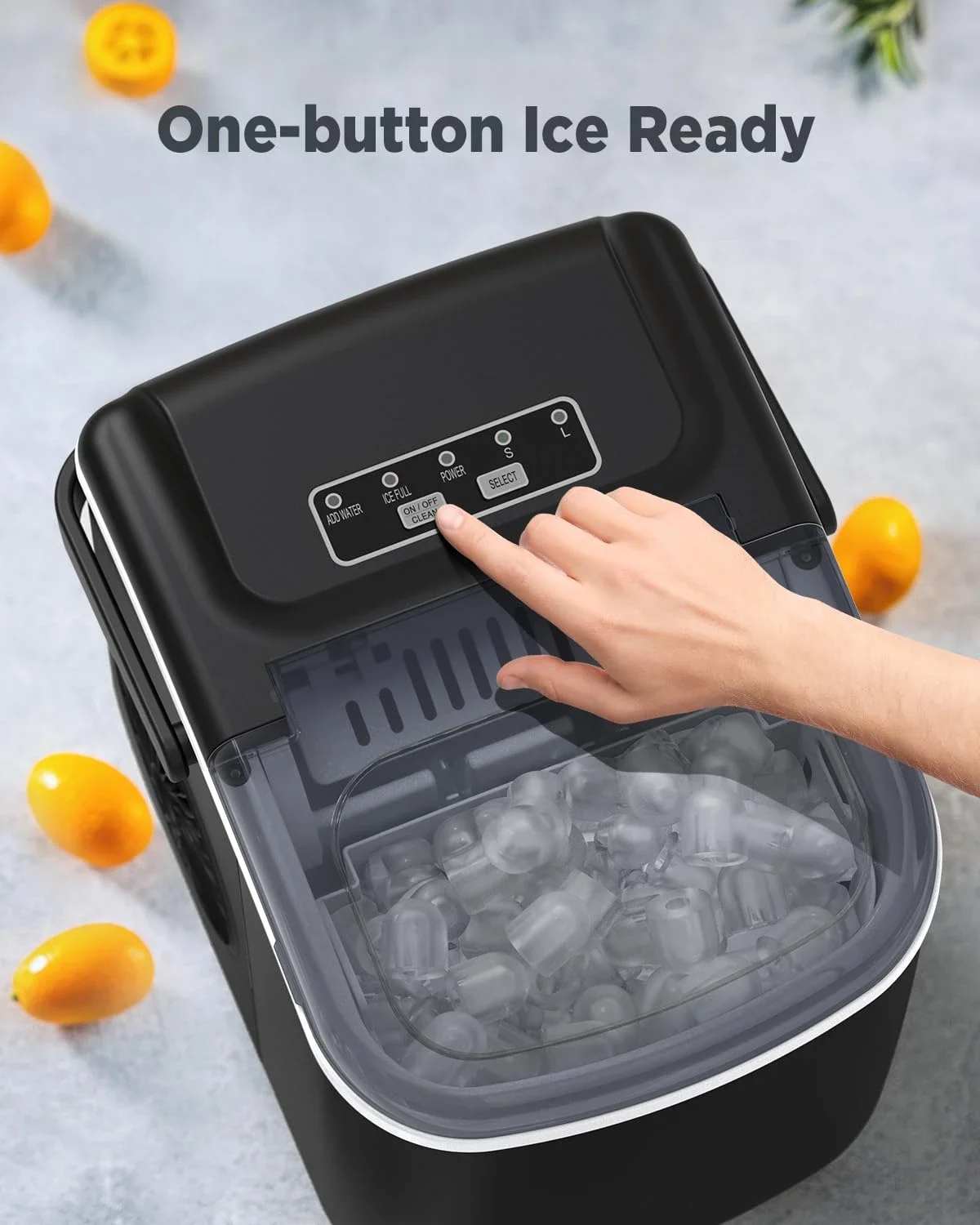 Eficiente Countertop Ice Maker, máquina de auto-limpeza, produz 9 cubos em apenas 6 minutos, 26lbs de gelo em 24Hrs, inclui Ice Scoop