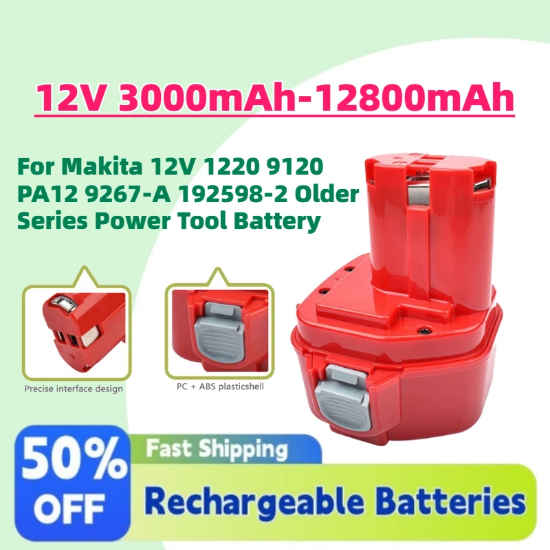 

In Stock 12V 3.0-12.8Ah NI-MH Rechargeable Battery for Makita 12V 1220 9120 PA12 9267-A 192598-2 Older Series Power Tool Battery