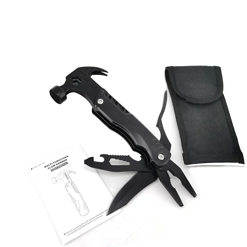 # Martillo de garra multiusos, martillo de reparación de emergencia para el hogar, herramienta combinada portátil para acampar al aire libre, cuchillo, hacha, alicate