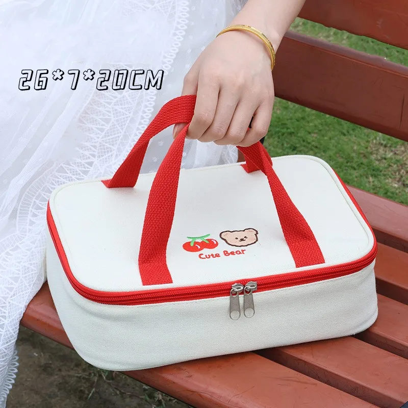 Cute Lunch Bag Canvas Handbag Aluminium Foil Thermal School Food Dinner Family Picnic Insulated Lunch Box Bag