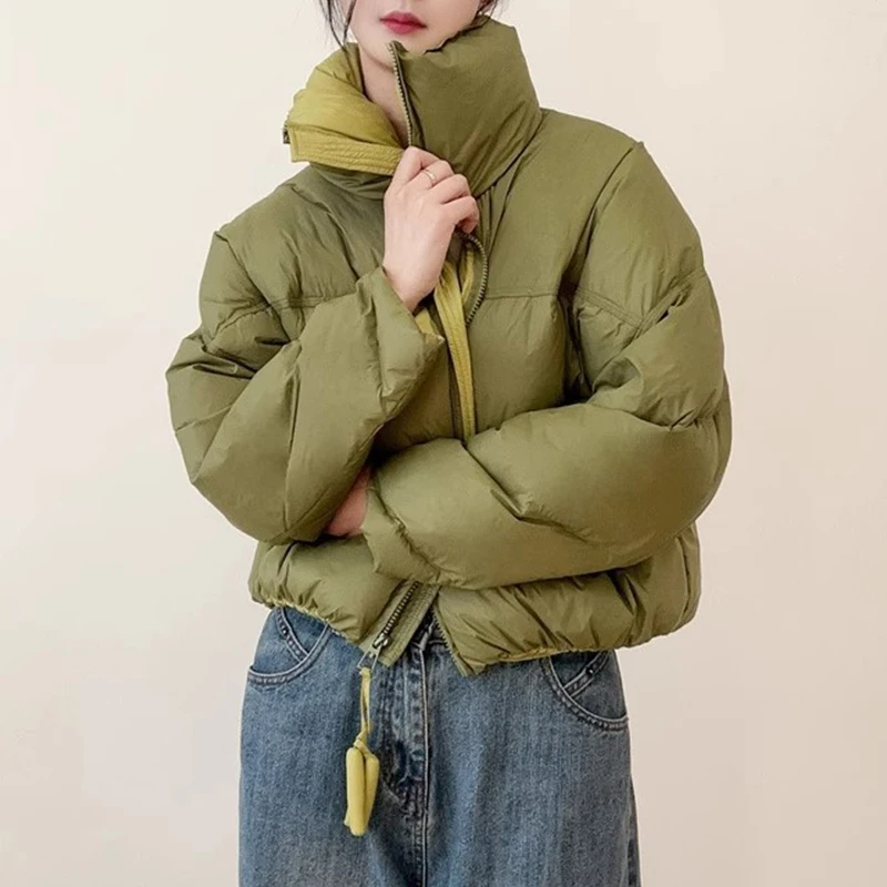 

Женская куртка, новинка 2024, одежда с хлопковой подкладкой, короткие корейские модные утепленные куртки с воротником-стойкой, женские пальто, зимние топы