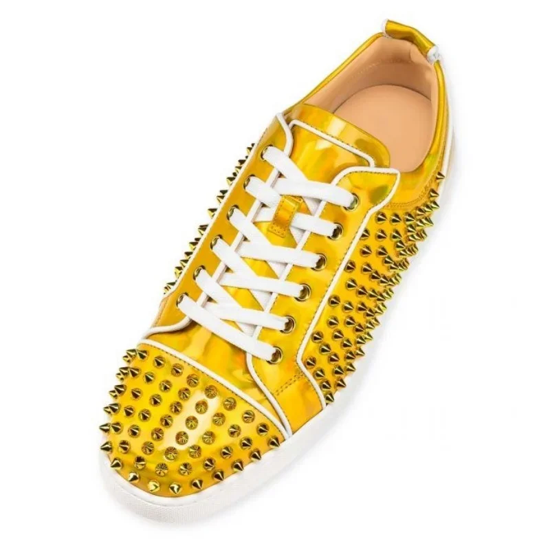 

2025 Round Toe Flat Lace-Up Rivet Street Punk Style Large Size Single Shoe Designer Yellow New Casual Sports Shoes For Couples