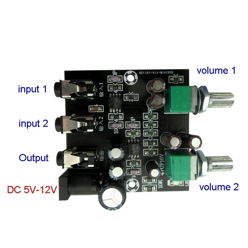 LUSYA 2Way 2CH 2 in 1 out  Stereo Audio Signal Mixer Multi-Channels Mixing Board for reverb amplification Headset Amplifier