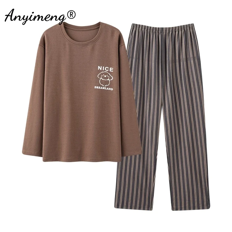 New Autumn Winter Cotton Pajamas for Men Long Sleeves Long Pants Soft Pajama Plus Size L-3XL Pyjamas Fashion Man Sleepwear