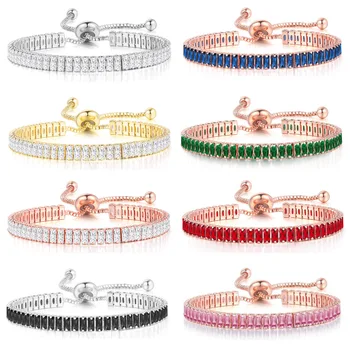 여성을위한 크리스탈 테니스 팔찌 아이스 블랙 사각형 큐빅 지르코니아 조절 체인 힙합 쥬얼리 도매 DZH051