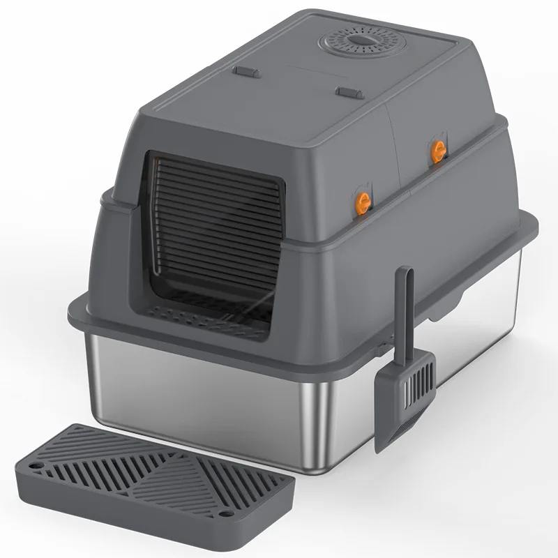 

Flip-top Stainless Steel Cat Litter Box Fully Enclosed Extra Large Cat Toilet Splash-proof Detachable Semi-enclosed