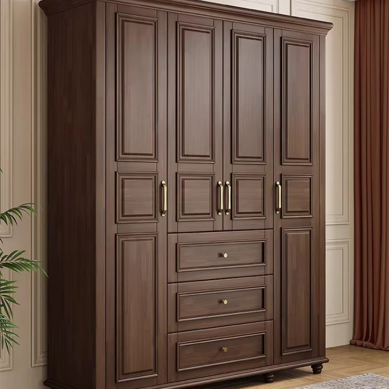 

American retro solid wood wardrobe, home bedroom