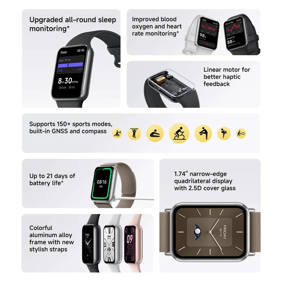 النسخة العالمية Xiaomi Smart Band 9 Pro معصمه 1.74 "AMOLED عرض الأكسجين في الدم الرياضة GPS معدل ضربات القلب أساور Mi Band 9 Pro