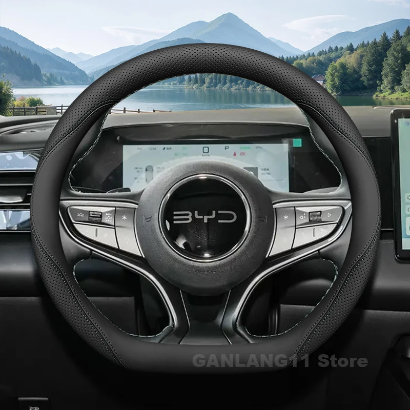 Leather Car Steering Wheel Cover For BYD destroyer 05 SEAL U Dolphin Yuan Up ATTO 2 3 4 Sealion 5 6 7 king 2026 Auto Accessories