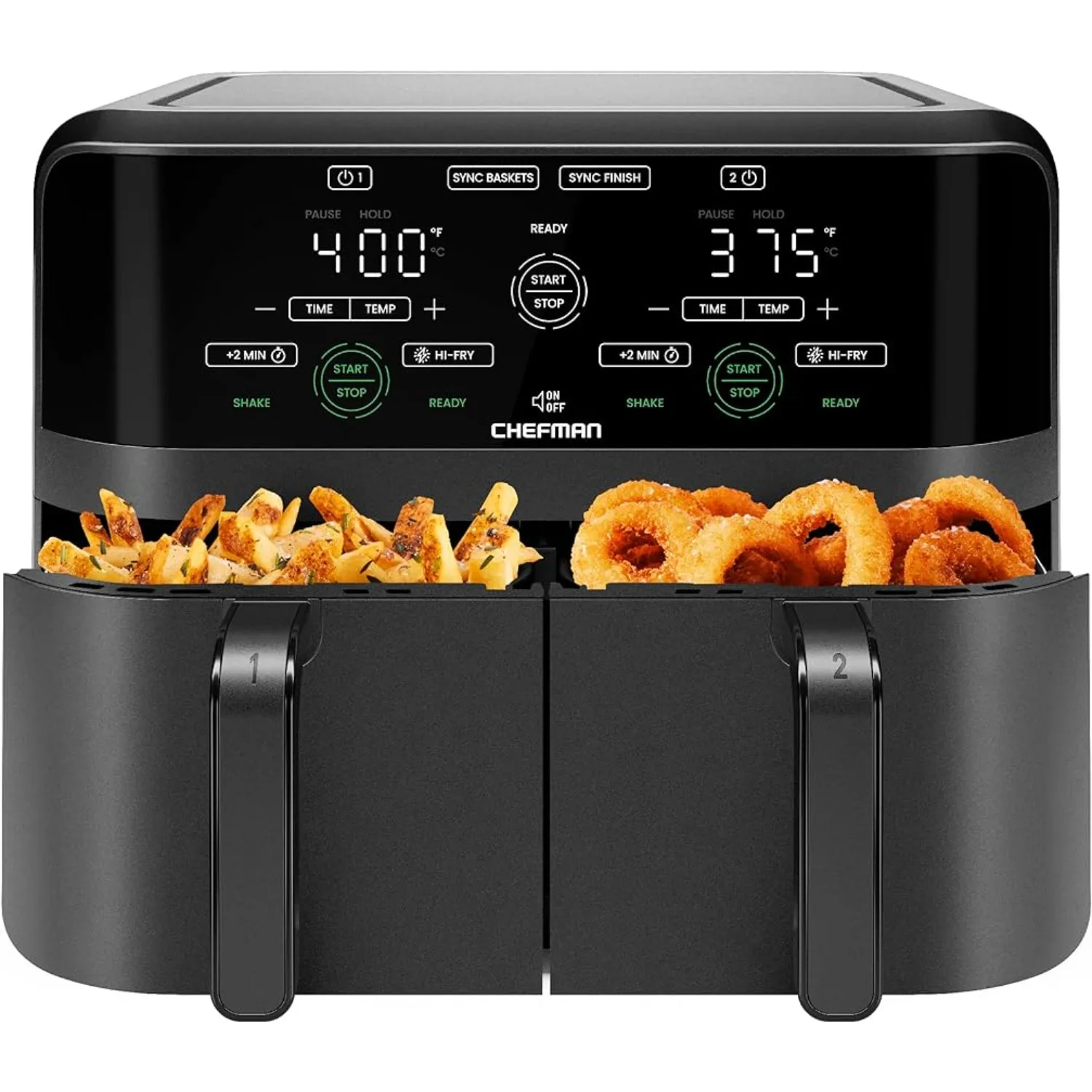 6 Qt Dual Basket Air Fryer - Digital Touchscreen,2 Independent 3QT Nonstick Dishwasher-Safe Frying Baskets - Black