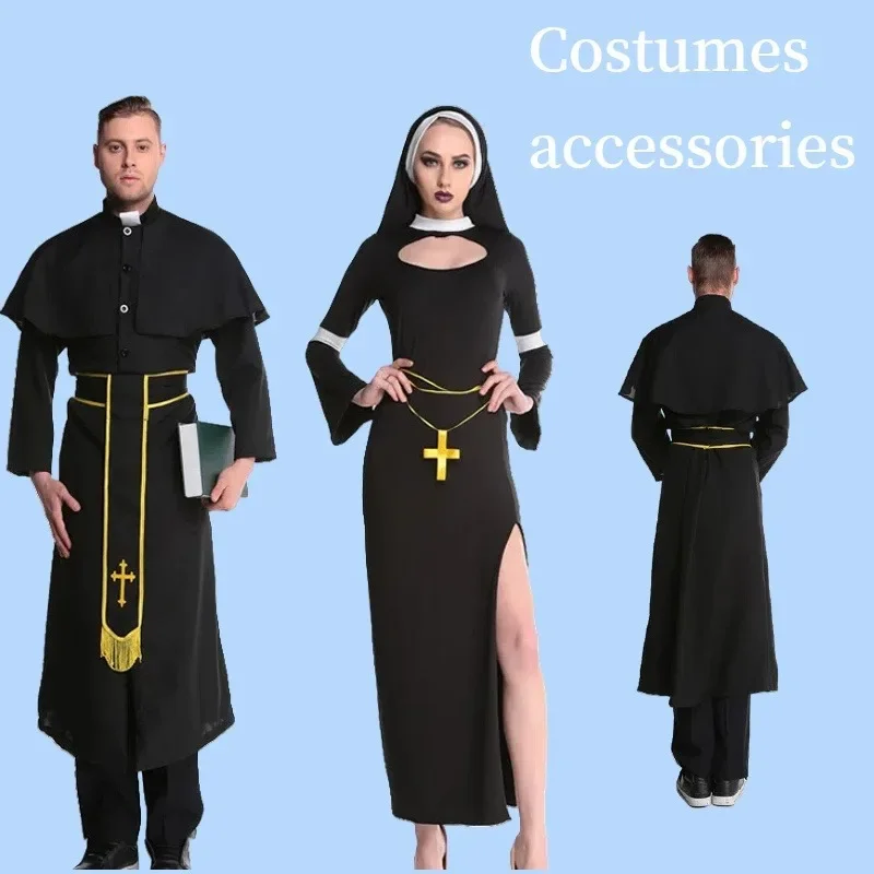 Christ Costume For Men Priest Nun Virgin Mary Halloween Religious Outfit With Cross Church Biblical Cosplay Robe