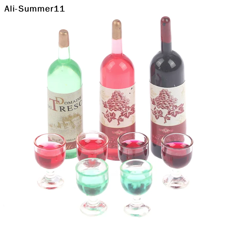

【1a1】【R】3pcs/set 1/12 Dollhouse Miniature Simulation Wine Bottle Wine Glass Model Toys
