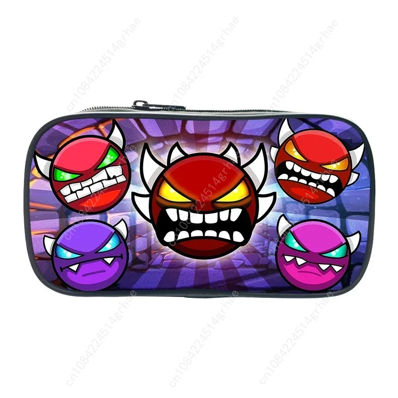 Funny Cartoon Geometry Dash Pencil Case Makeup Box High Capacity Pencil Bag Students School Supplies Stationery Bag Kids Gifts