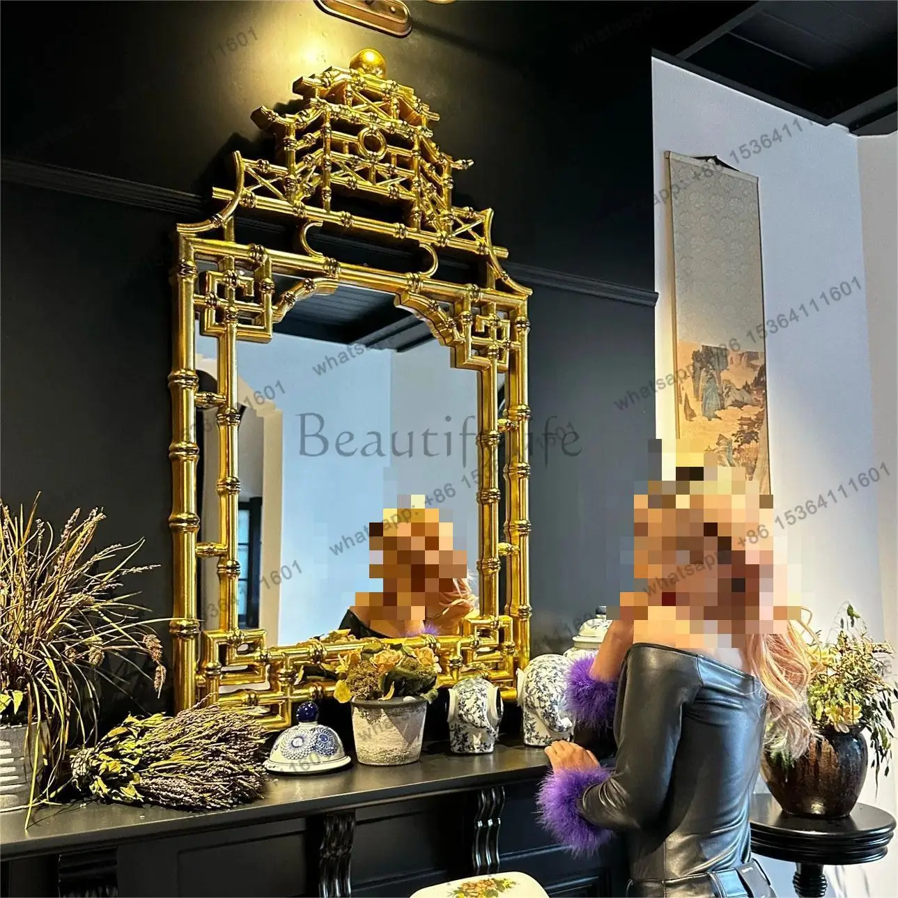 XX. Medieval entrance wall-mounted mirror French retro living room dining side mirror