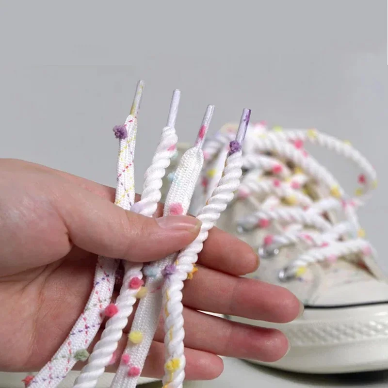 

1 Pair Precision Knit Round Colorful Hairball Shoelaces Men's and Women's Sneakers Flat Shoes Colorful Shoelace Rope