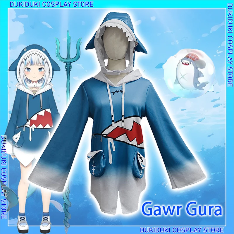 

Gawr Gura Cosplay Costume Hololive English Shark VTuber Cute Costume Youtuber Cosplay Hoodie Halloween Party Roleplay Full Set