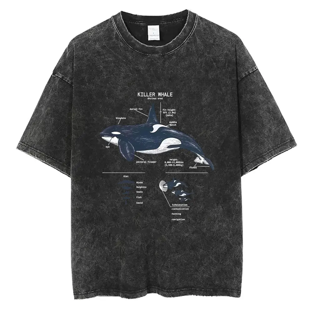 

Marine Animals Killer Whale Anatomy Vintage Washed T-shirt Summer Men Women Casual Funny T Shirts Unisex Fashion Oversized Tees