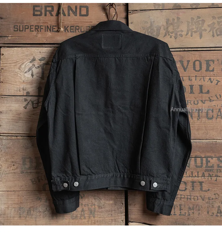Rugged Bronson 807B 1954 Type II Denim Jacket Men 14oz Black Selvedge Trucker Jacket Vintage Workwear Button Up Coat