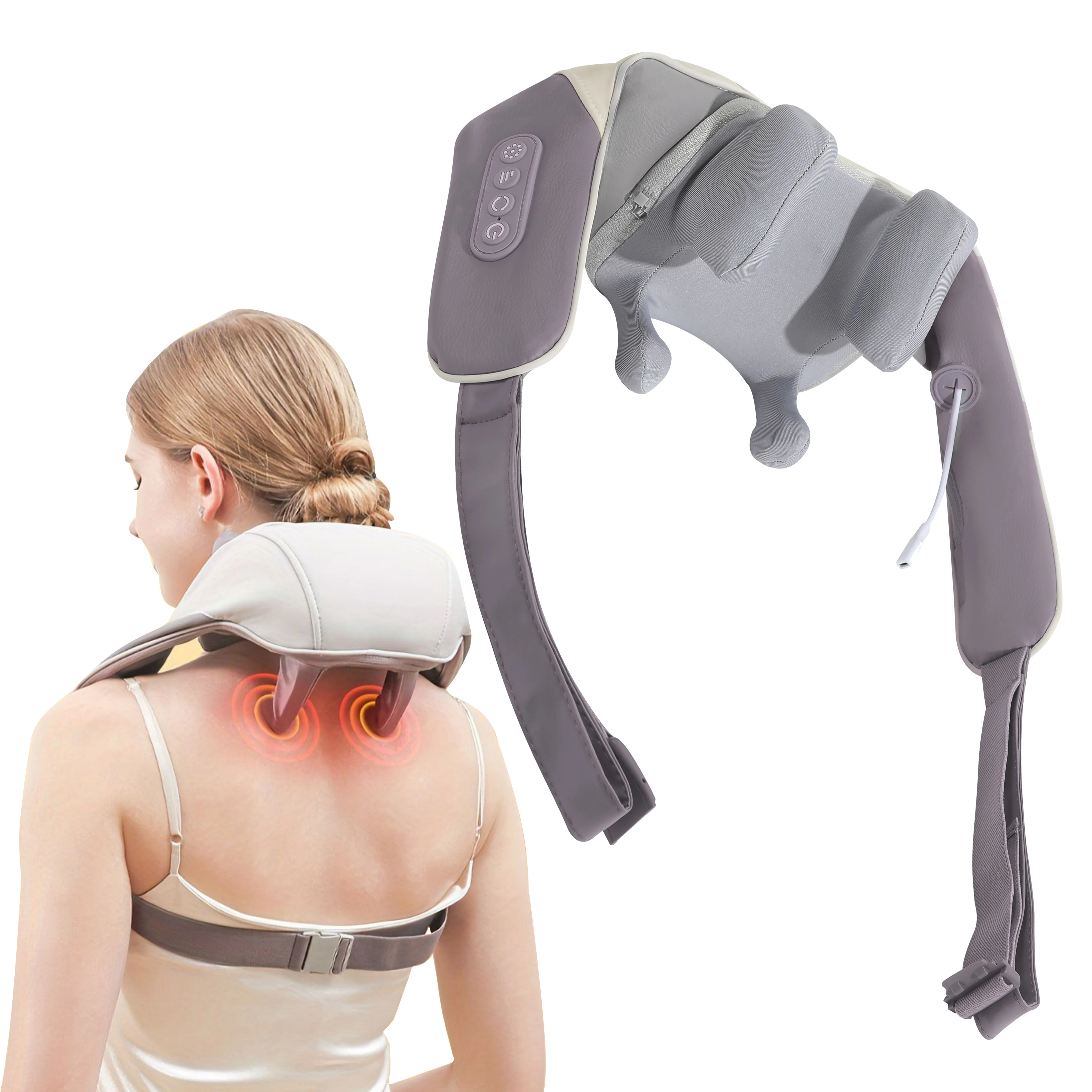 Nek- en schoudermassagesjaal Verwarming Kneden 6D-massagekop Diepe massage en spierontspanning Verstelbare draagbare stimulator