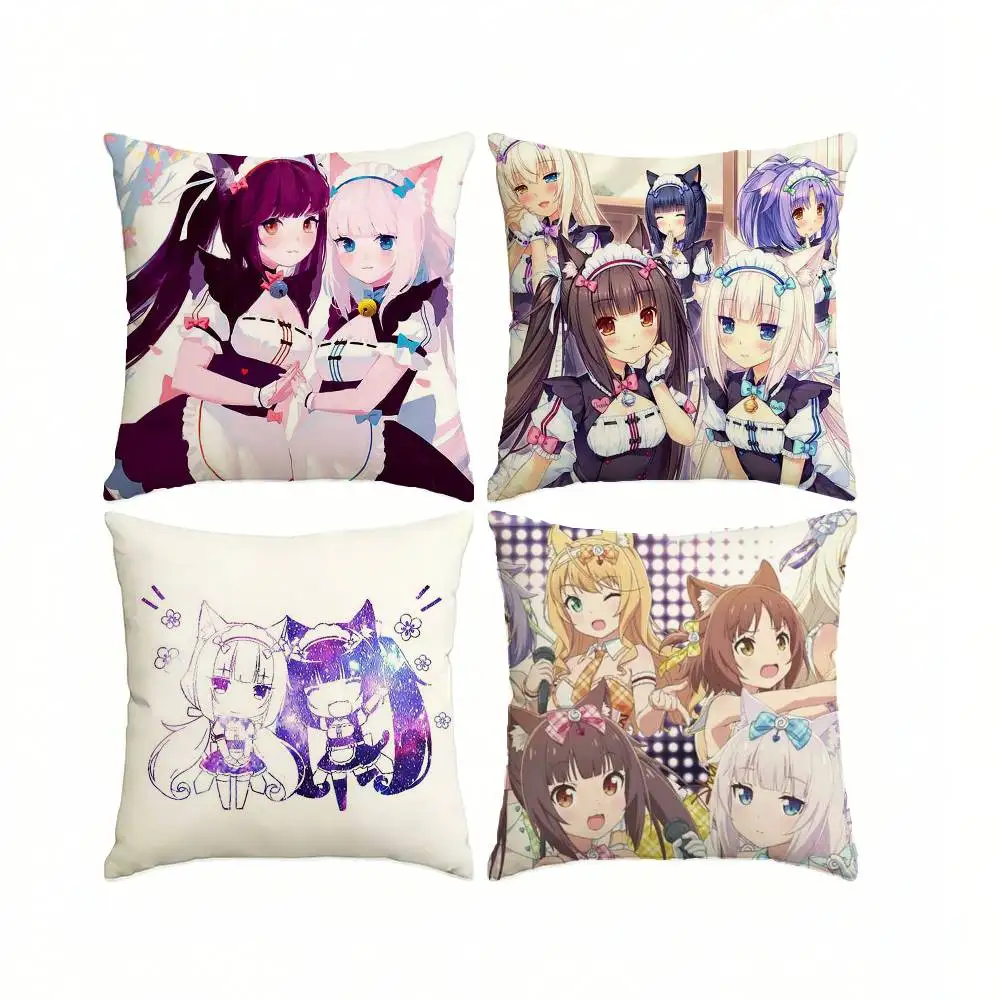 N-Nekopara TV Anime  Square Double-Sided printed Pillow Case Bedroom Bedside Pillow Sofa Cushion Cover