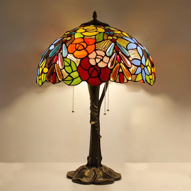 KERWIN Tiffany Table Lamp LED Luxury Creativity Living Room Study Bedroom Bedside Lamp Villa Hotel Color Glass Desk Light