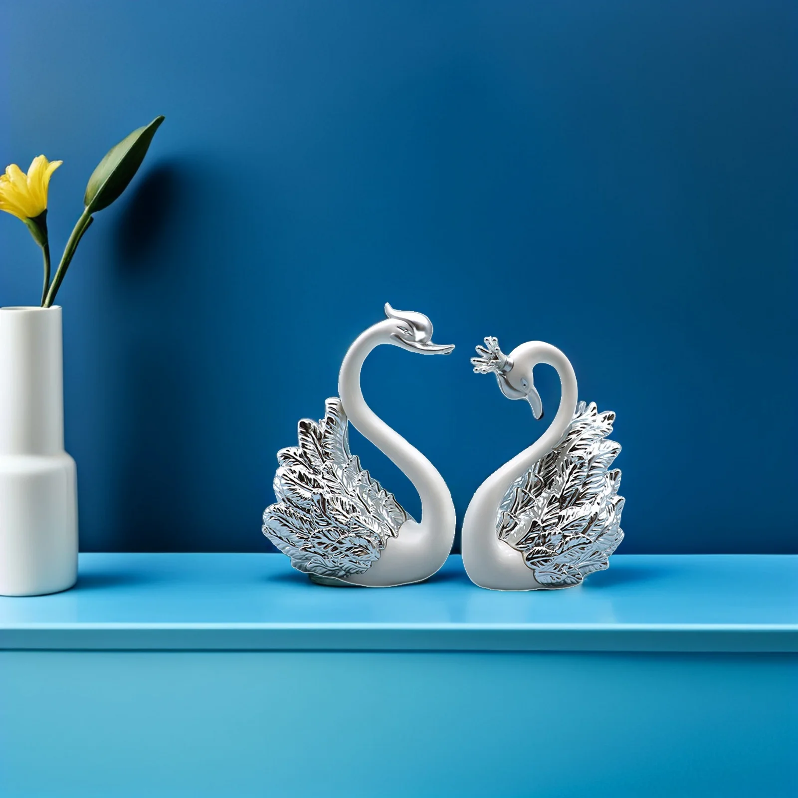 

2Pcs Swan Cake Decor Silver Crown Shaped Desktop Ornament Home Office Table Decoration Miniature Garden Accessory