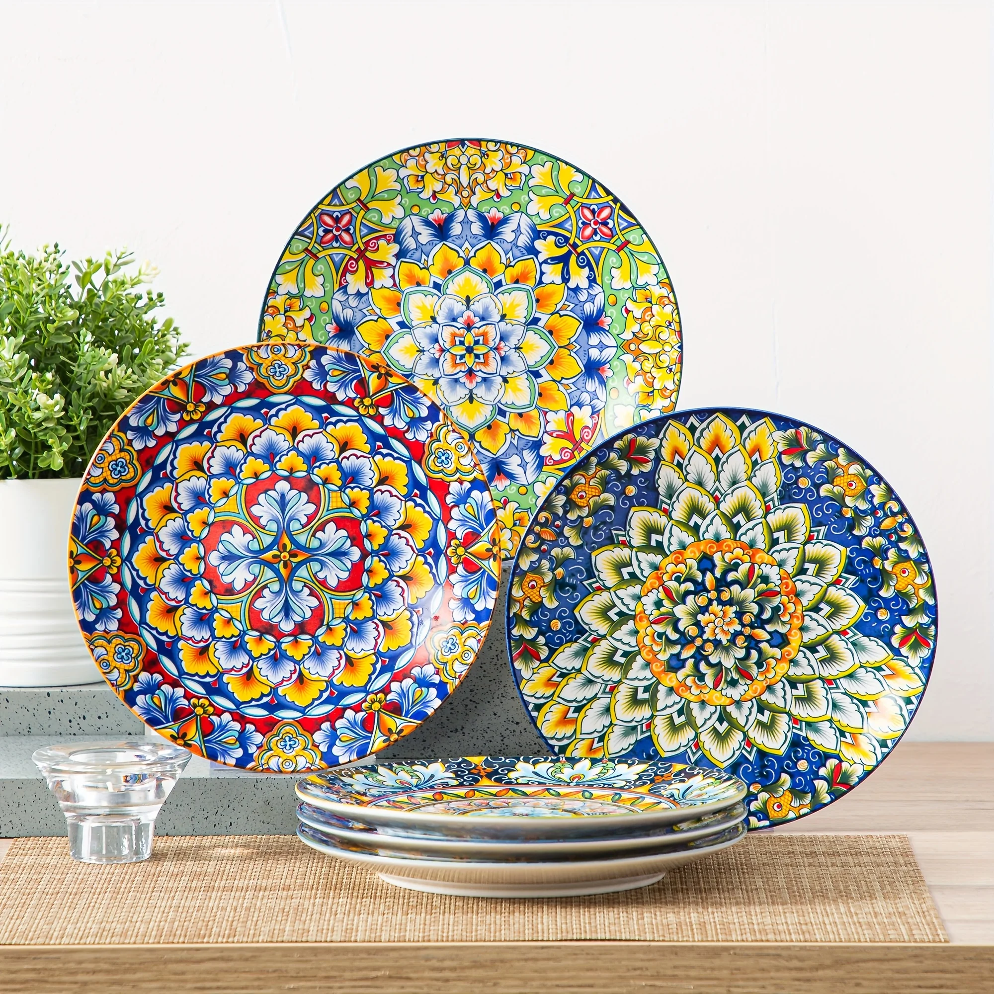 

6pcs Dessert Plates Porcelain Boho Style 8 Inch Salad Plates Pasta Plates