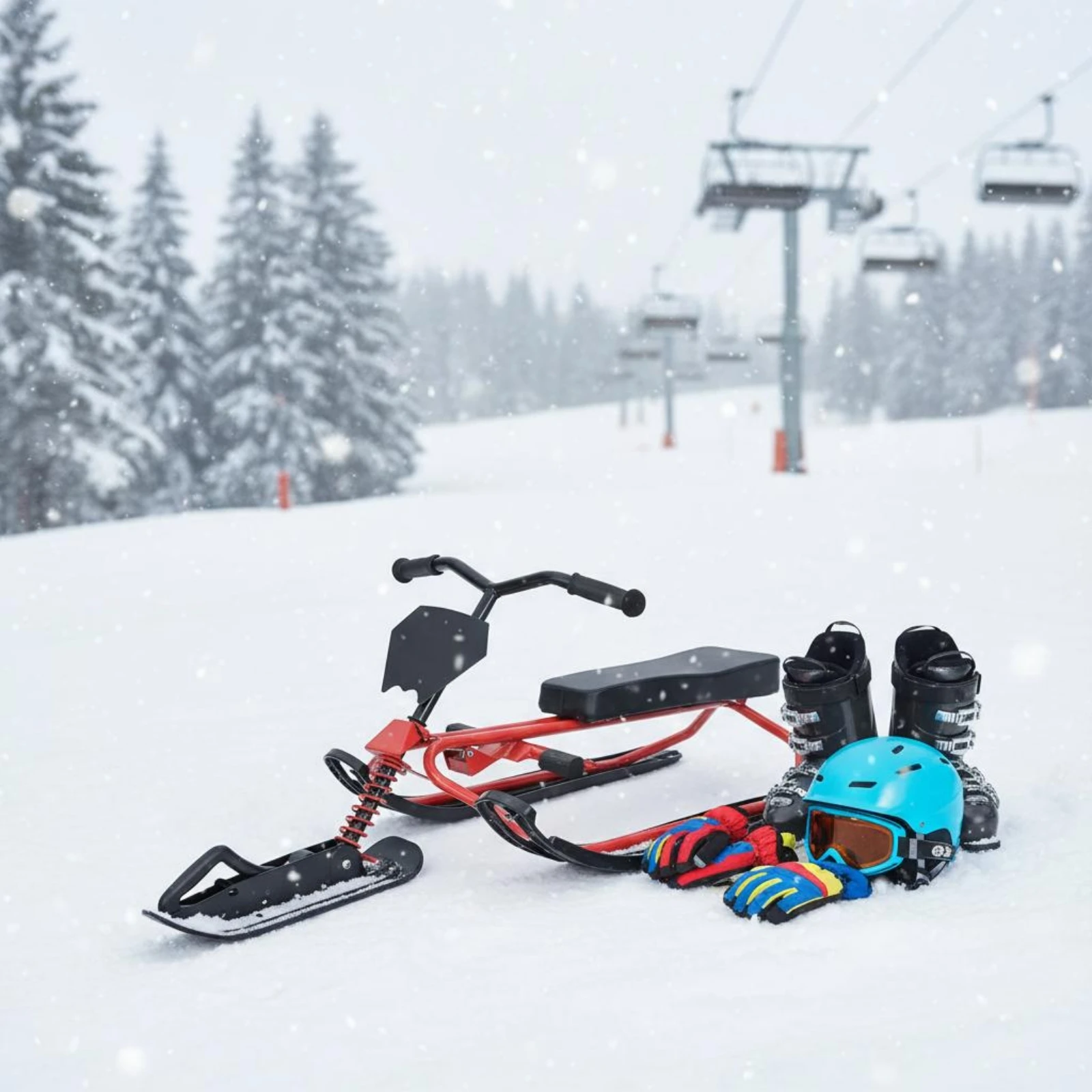 

Brake Sled Multi-Surface Use Steering Sled Ride on Snow Sled Scooter Adjustable Seat Outdoor Sports Equipment for Adults