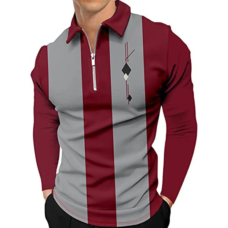 Cross Border Foreign Trade Amazon Men's Long Sleeved Lapel T-shirt Casual Zipper Sports GOLF Polo Shirt