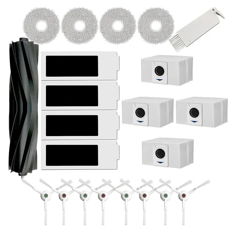 에코백스 디보 T20 옴니 T20e 옴니 터보 시리즈 로봇 진공청소기용 A24P 메인 브러쉬 플라스틱 메인 브러쉬, 걸레 패드, 먼지 봉투 액세서리