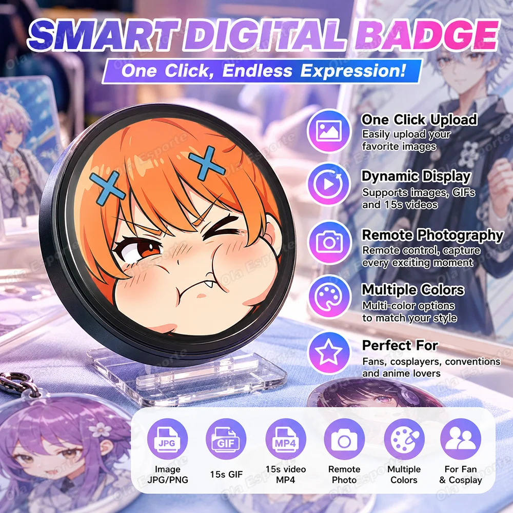 Elektronisches Abzeichen HD-Touchscreen Digitales Foto-Display Brosche Elektronisches Abzeichen Anime-Pins für Rucksäcke Jungen Mädchen Geschenke HT30