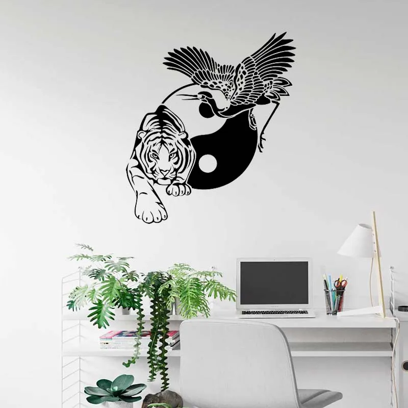 Ying Yang Chinese Crane And Tiger Sticker Home Decor Vinyl Decal Living Room Bedroom Bedroom Removable Wall Sticker Balance