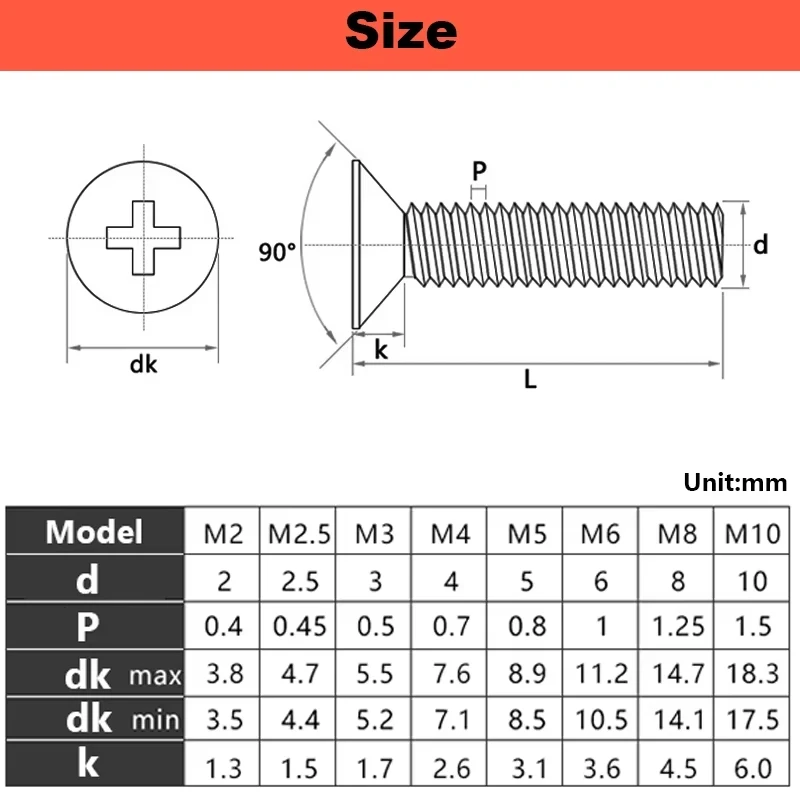 2~20pcs Brass Phillips Countersunk Head Screws Flat Head Screws M2 M2.5 M3 M4 M5 M6 M8