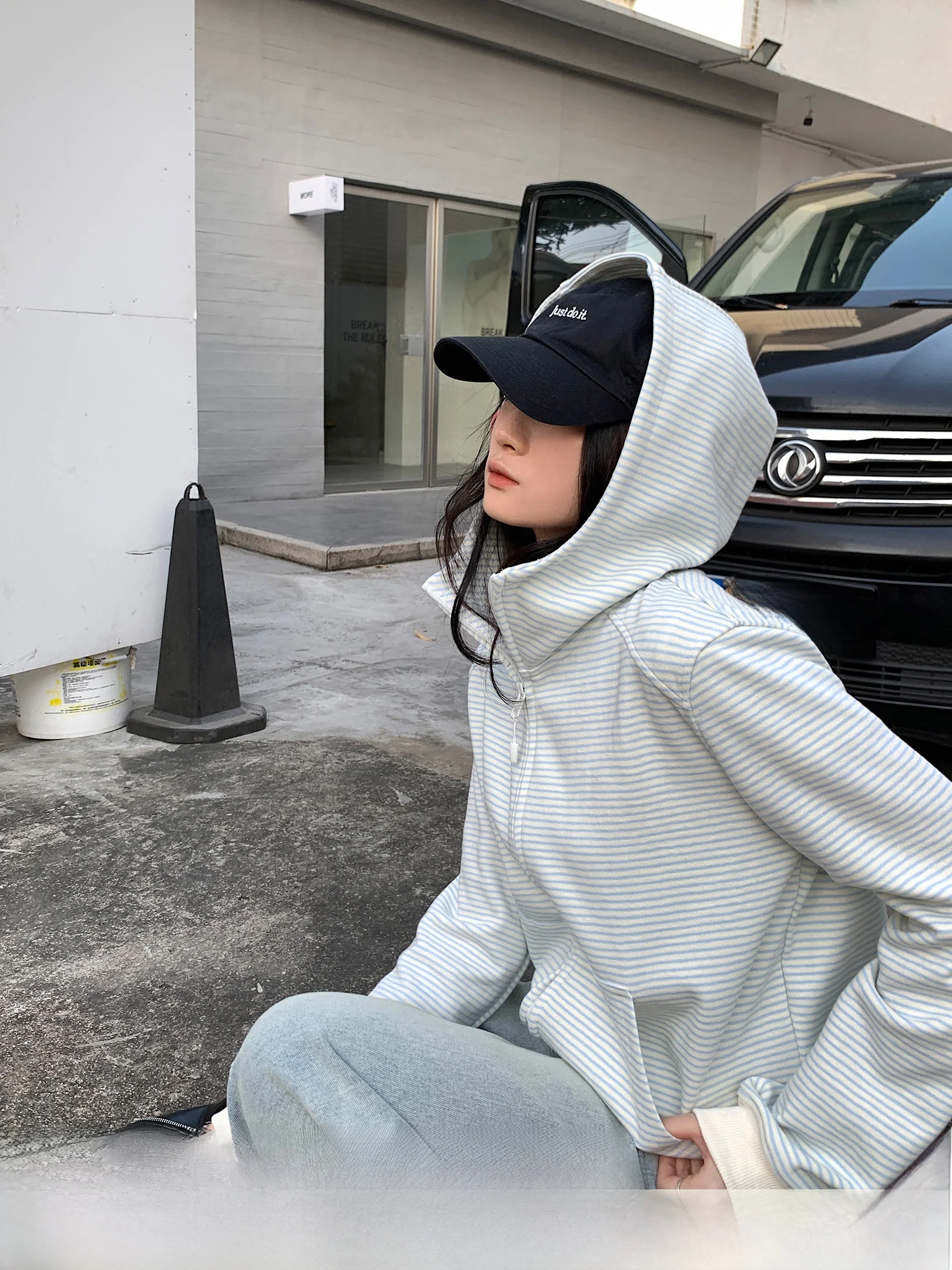 

Slimming ort Hoodie Striped Versatile Loose Fit Women's Sweatirt Korean Sle Commute Wind Spring Season Regular Sve