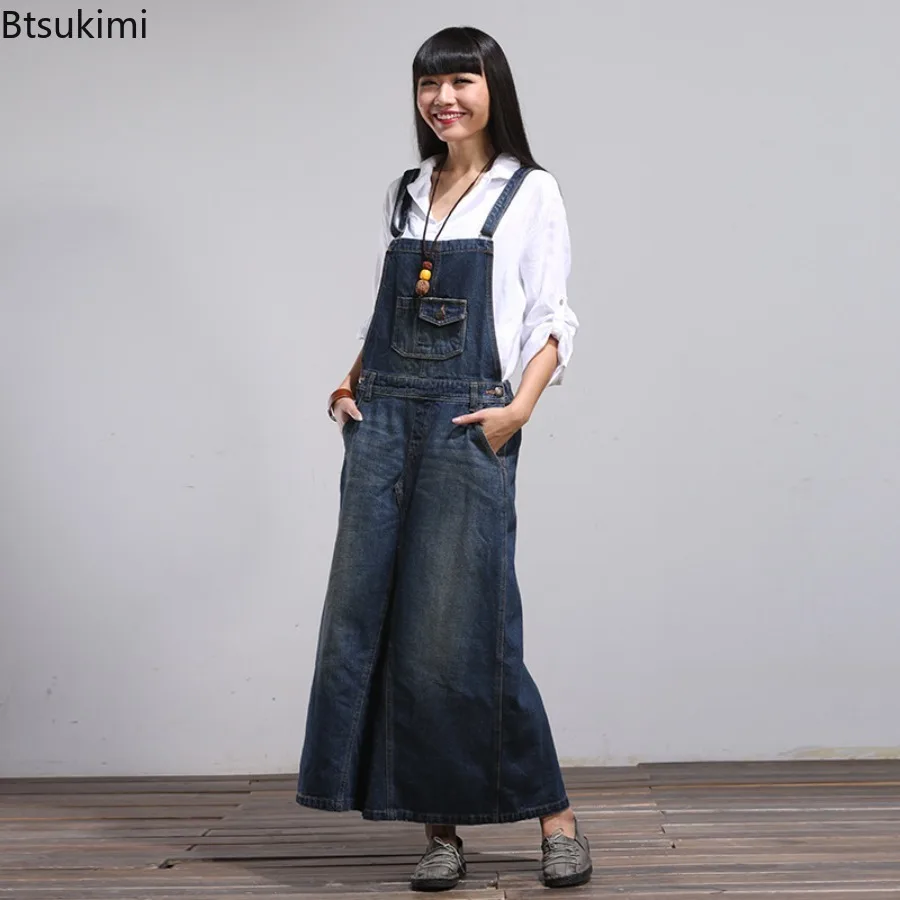 Street Style Casual Denim Skirts Women's Ankle-length Loose Vintage Suspender Dress Fashion Versatile Women Clothing All Seasons
