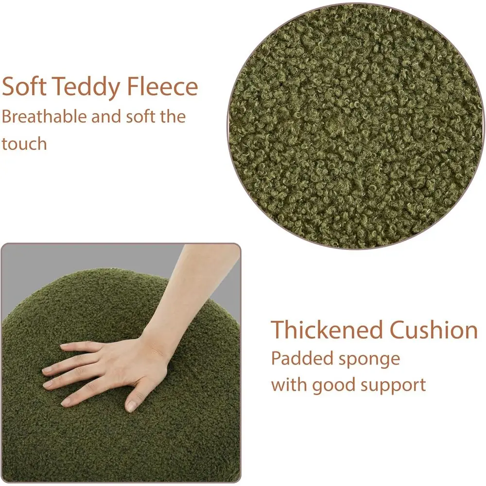 Round Fabric Vanity Stool, Small Ottoman, Cute Upholstered Footrest, Bedroom & Living Room Chair (2, Round-k Green) - view 3
