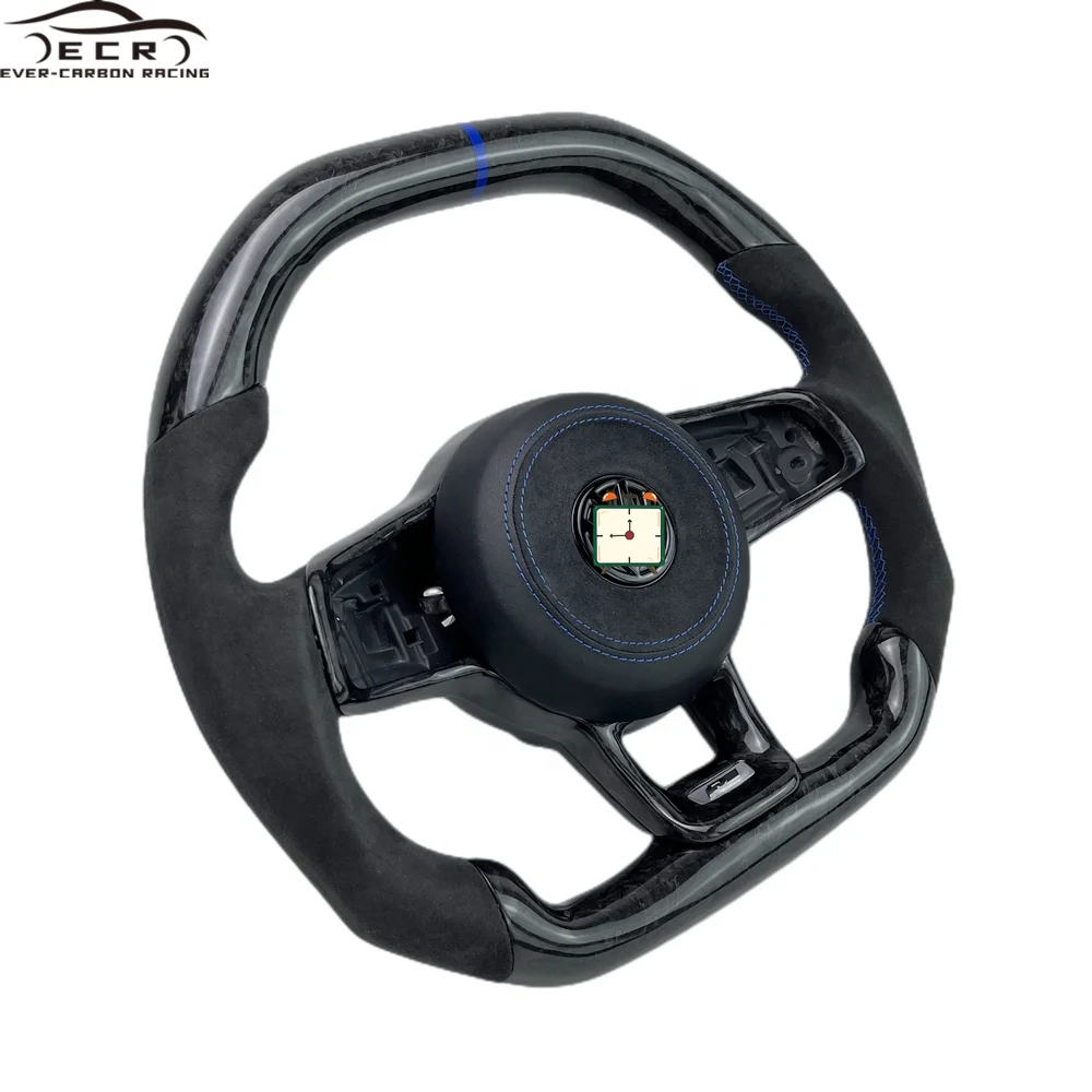 Ever-Carbon Racing ECR Custom Design Flat Bottom Forged Carbon Fiber Steering Wheel for VWGolf Cart Steering Wheel