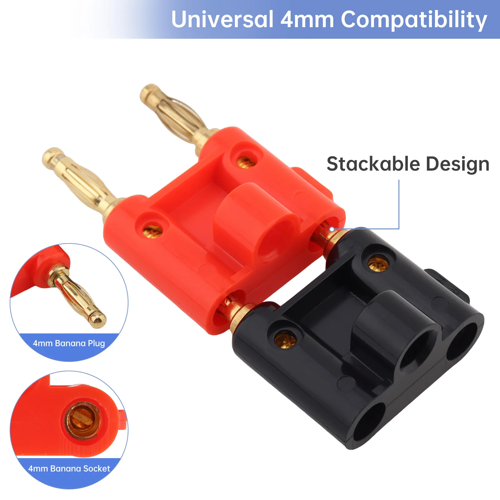 10pcs Stackable 4mm Banana Plugs Kit for Speaker Amplifier Multimeter Test Leads Power Supply 19mm Spacing Dual Entry Connectors