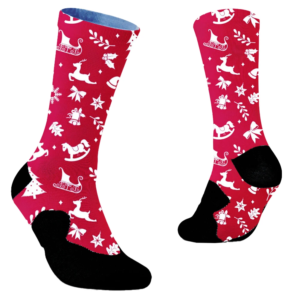 Chaussettes de sport coordonnantes de Noël pour hommes et femmes, chaussettes de vélo professionnelles, chaussettes de course et de cyclisme