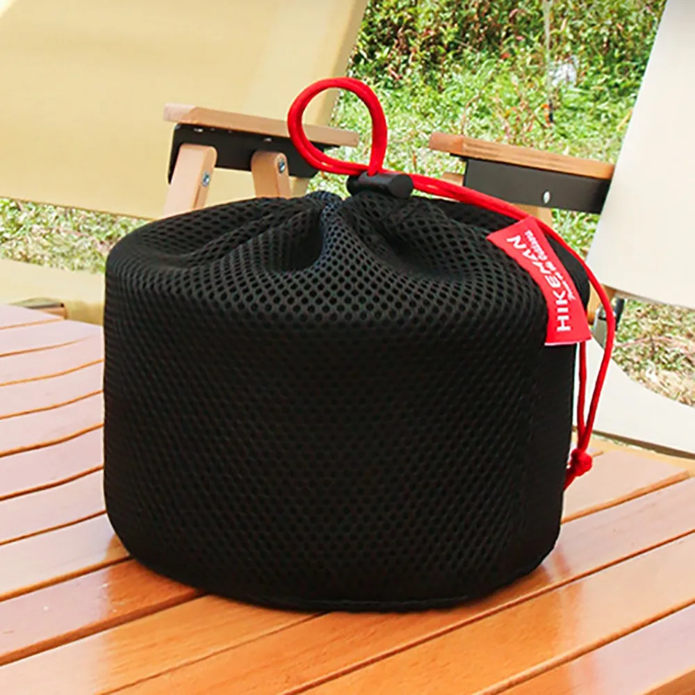 Portable Set Pot Storage Bag New Ultra Light Breathable Mesh Pouch Drawstring Buckle Mesh Fabric Tableware Bag Camping