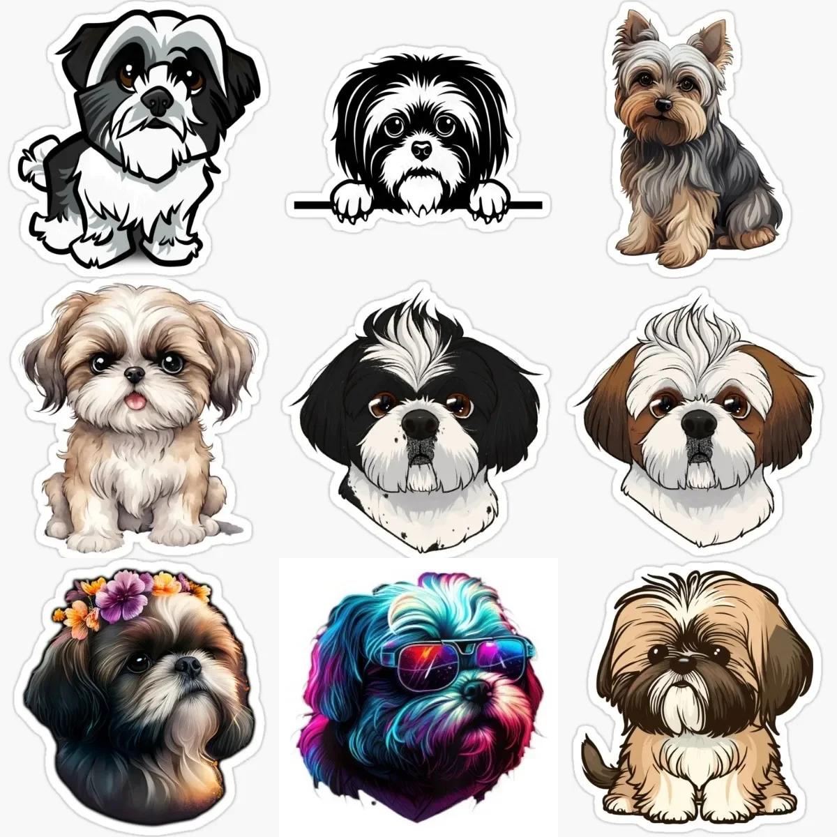 

Creative Color Shih Tzu Dog PVC Waterproof Stickers Accessories for Decorate Car Wall Room Table Fridge Van Camper Bumper