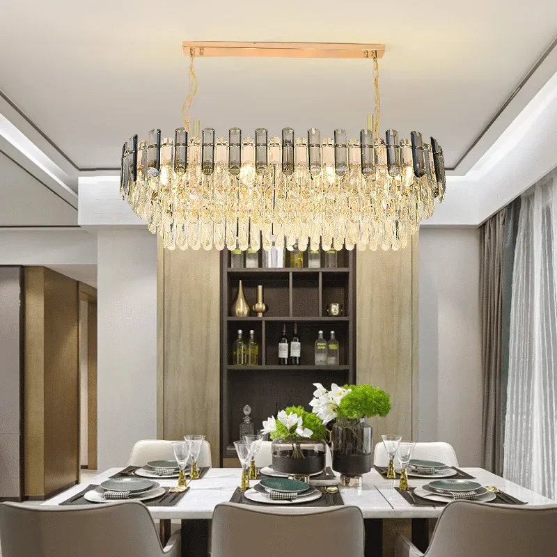 Postmodern light luxury crystal chandelier restaurant rectangle