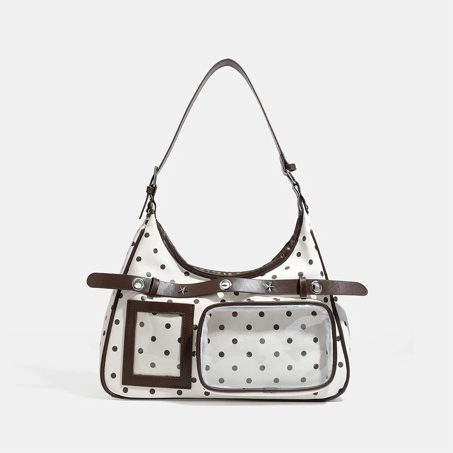 Y2K Cute Japanese Ita Shoulder Bag Lolita Girls Transparent Tote Bag Large Capacity Crossbody Polka Dot Bag DIY Display Handbags