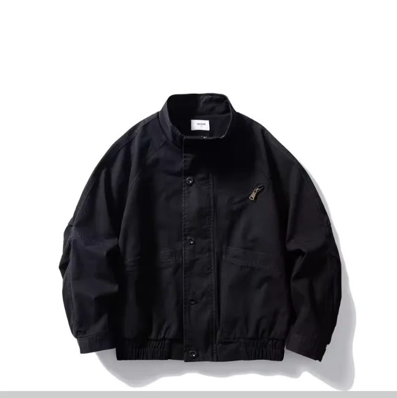Retro Stand-Up Collar Deconstructed Patchwork Large Pockets Work Jacket Loose-Fit Casual Jacket