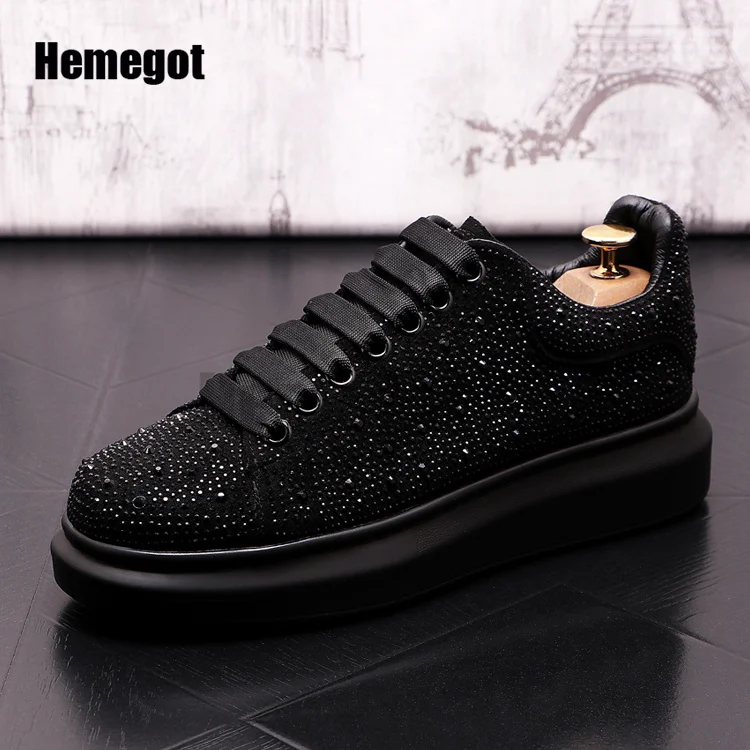 Rhinestone Sneakers for Men Summer Thick-Soled Casual Sports Shoes Walking Casual Shoes Shiny Diamond Breathable Shoes Men