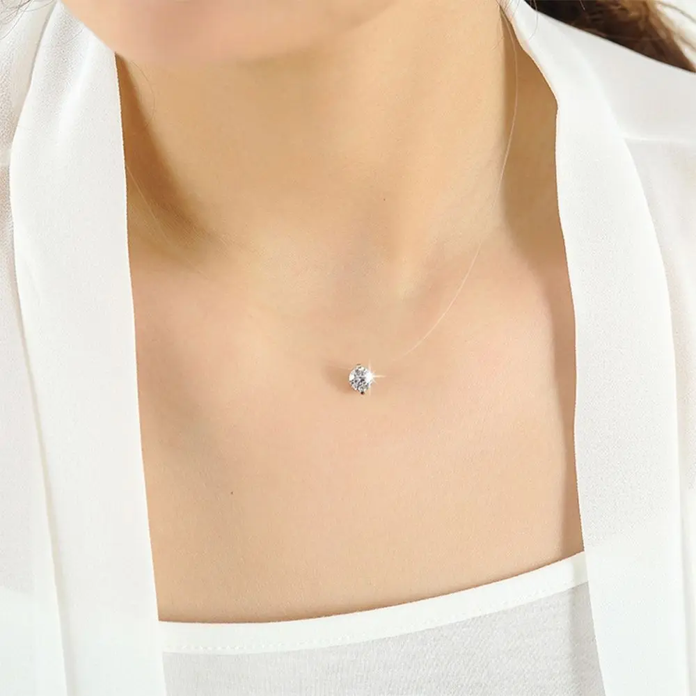 Fishline Clear Zircon Invisible Collar Fishing Line Pendant Choker Jewelry Necklace