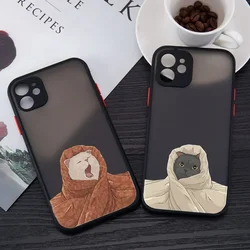 Funny Personified Cat Phone Case for iPhone 16 13 12 11 14 15 Pro Max 8 Plus Mini SE Matte Clear Hard Cover Coques Fundas Shells